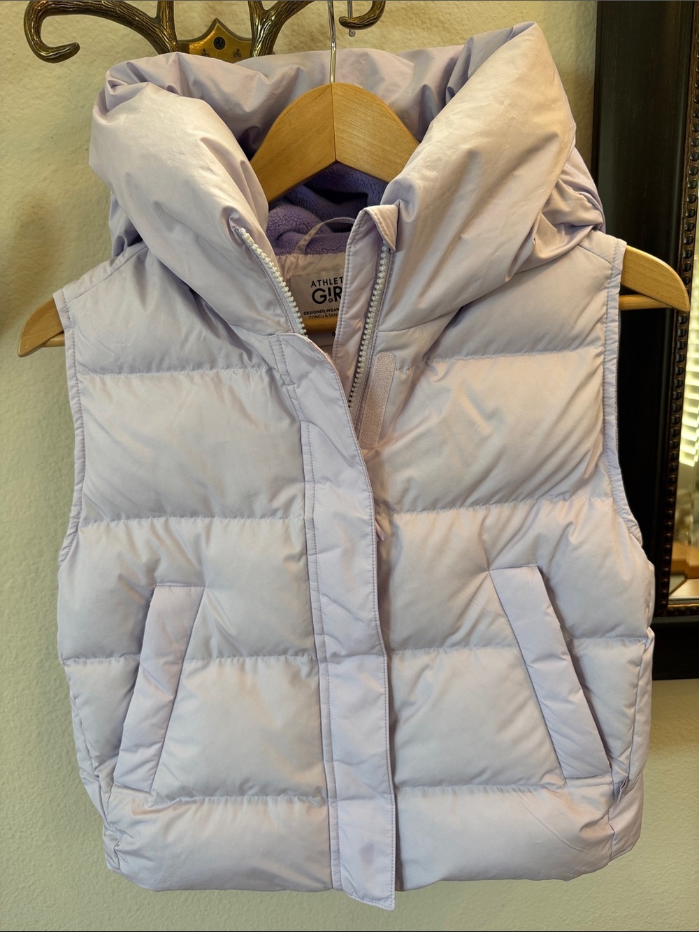 Athleta Girls Light Lavender Puffer Vest with Hood